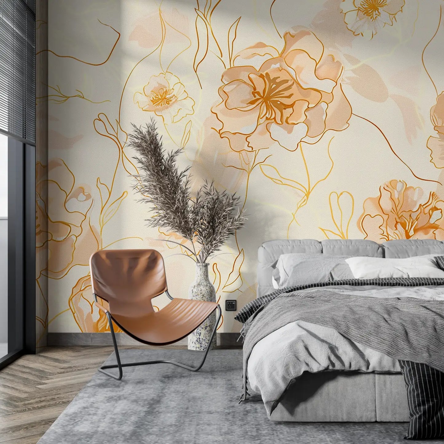 Papel pintado en tono naranja - tendencia de pared