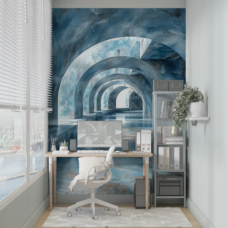 Papier Peint Trompe L Oeil Bleu - pano mural