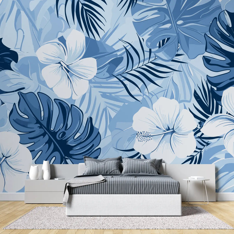 Papier Peint Tropical Bleu - chambre adulte