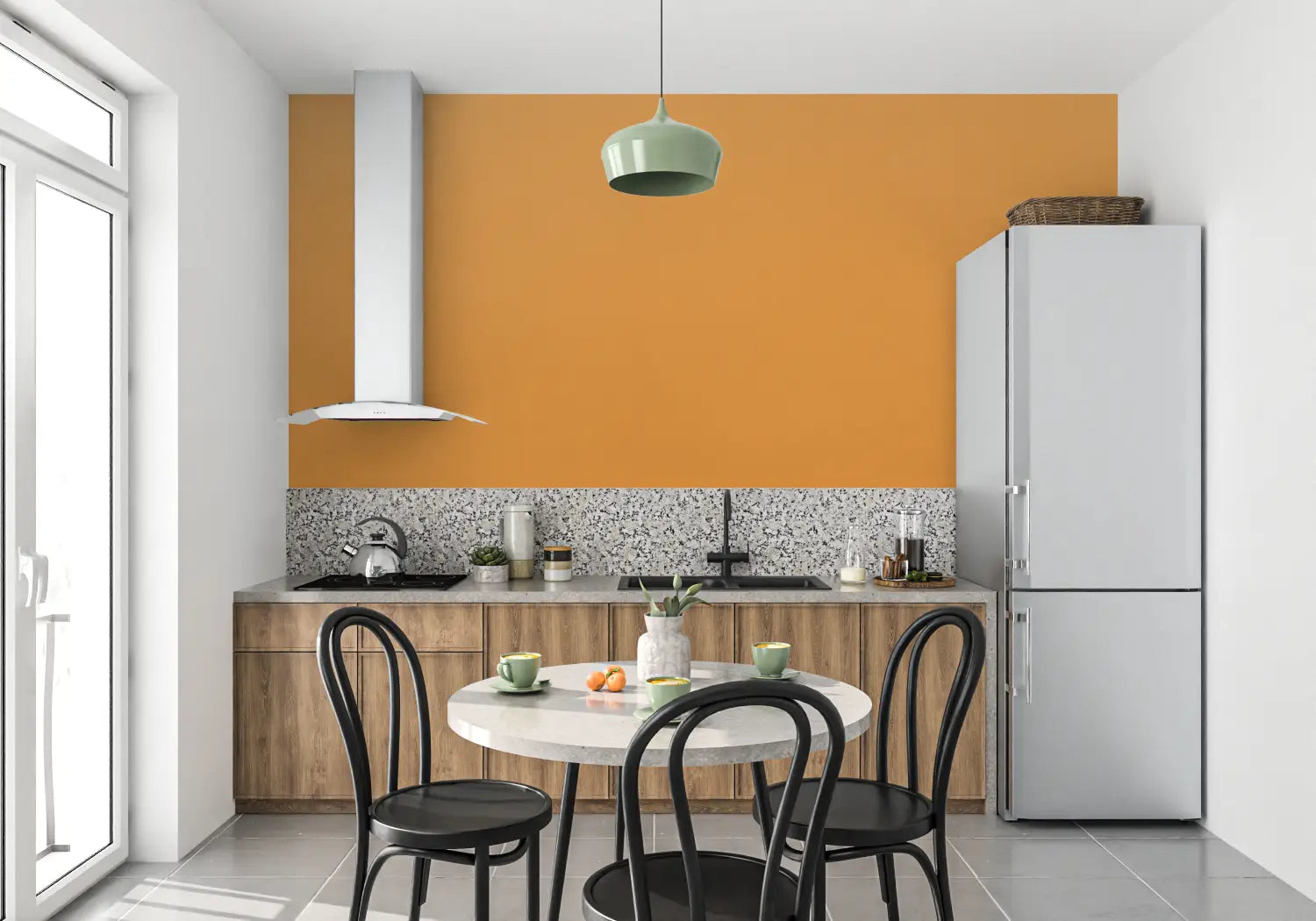 Papier Peint Uni Orange - mur cuisine