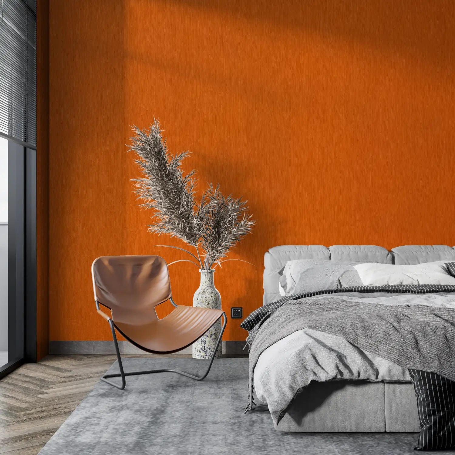 Papel pintado liso naranja oscuro - pared de la cocina