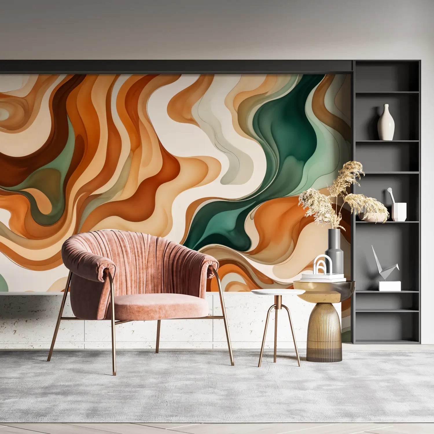 Papel pintado verde y naranja - panorama de la pared