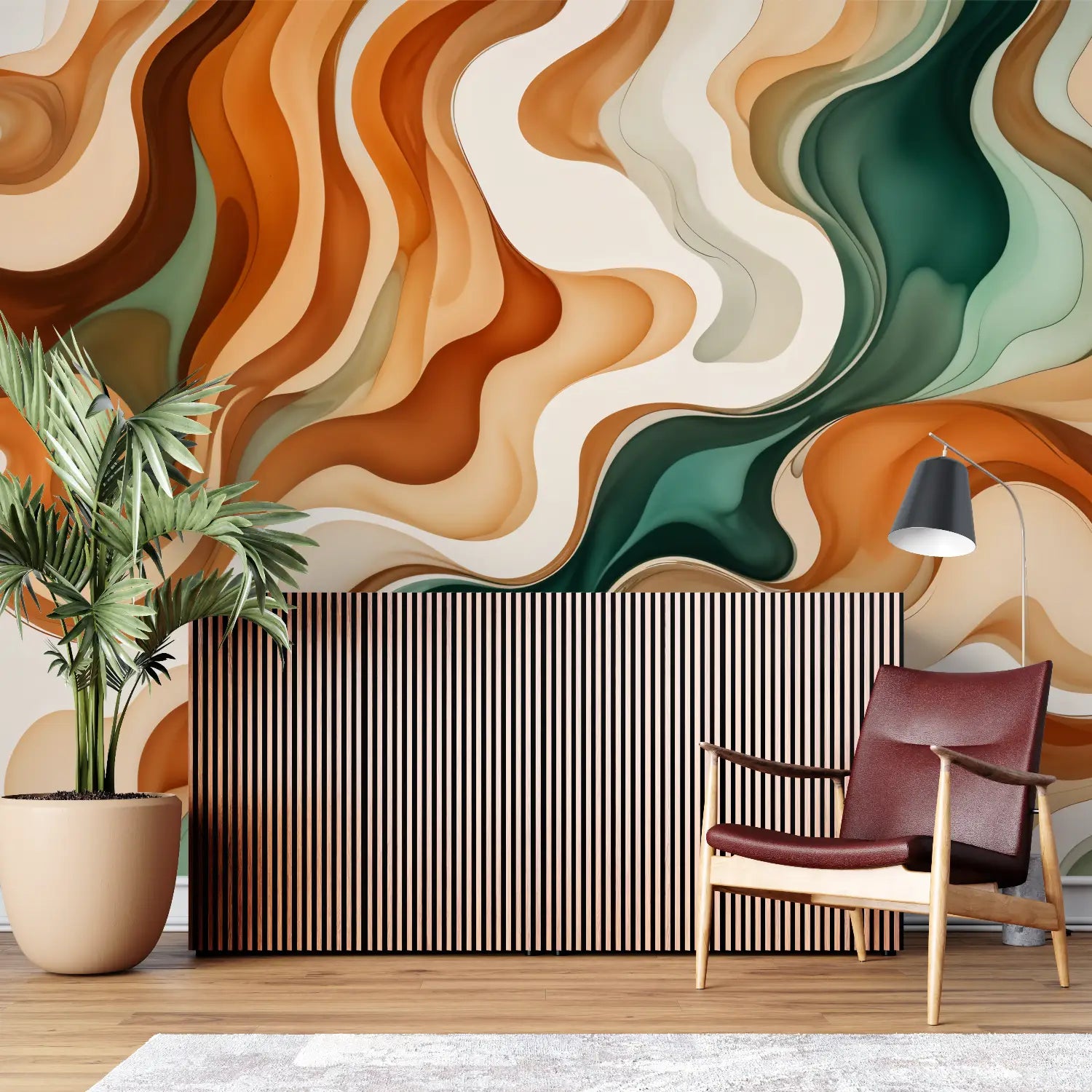 Papel pintado verde y naranja - a medida