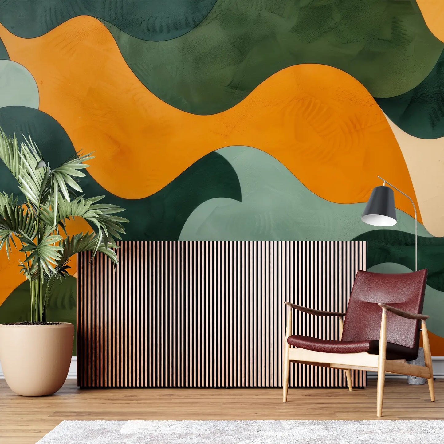 Papel pintado verde naranja - mural de pared