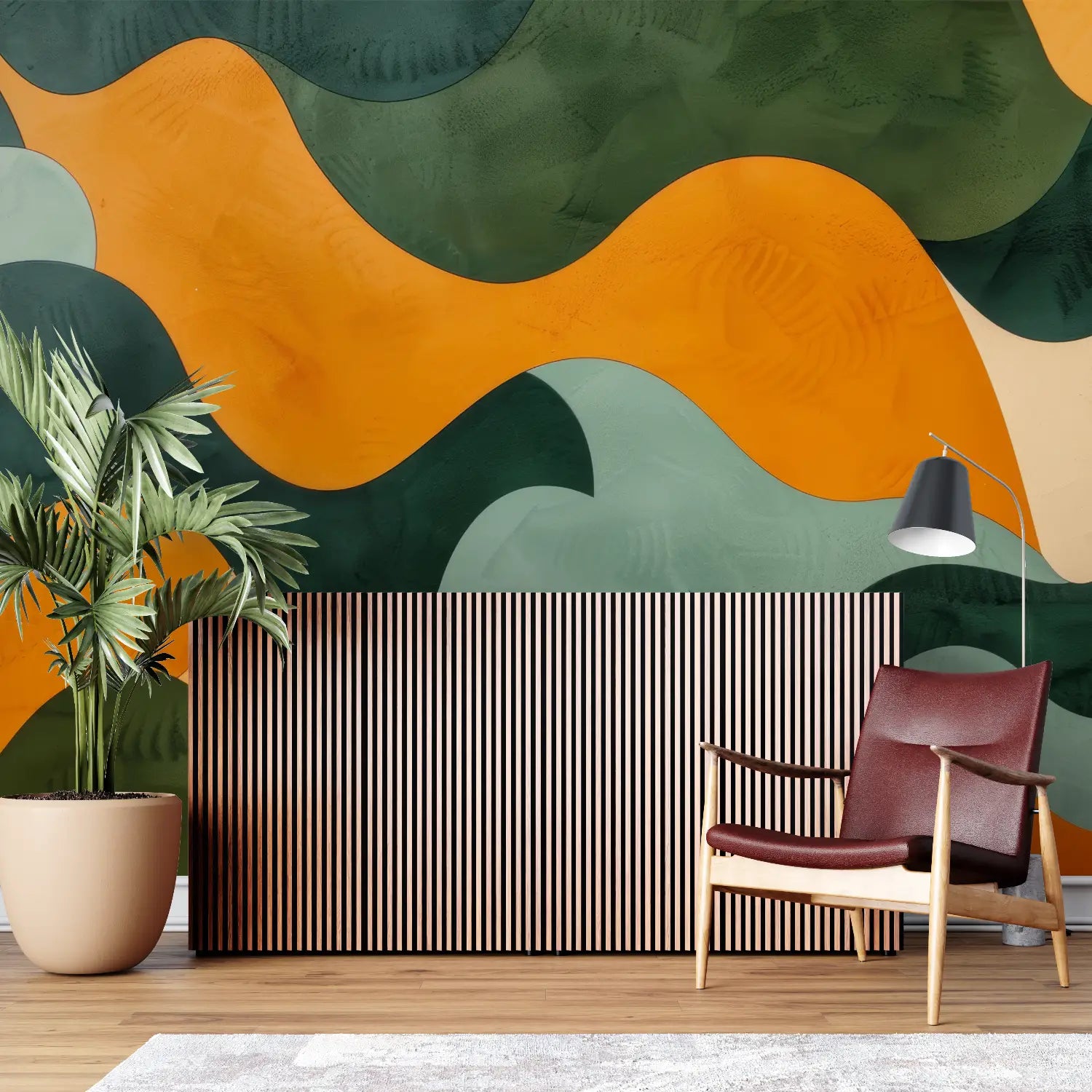Papel pintado verde naranja - mural de pared