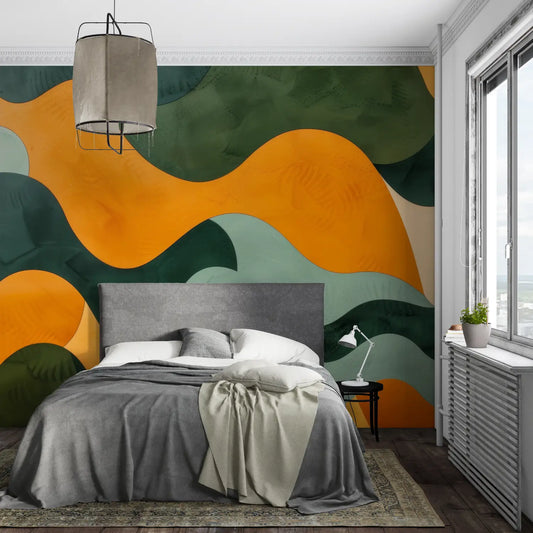 Papel pintado verde naranja - merlin leroy