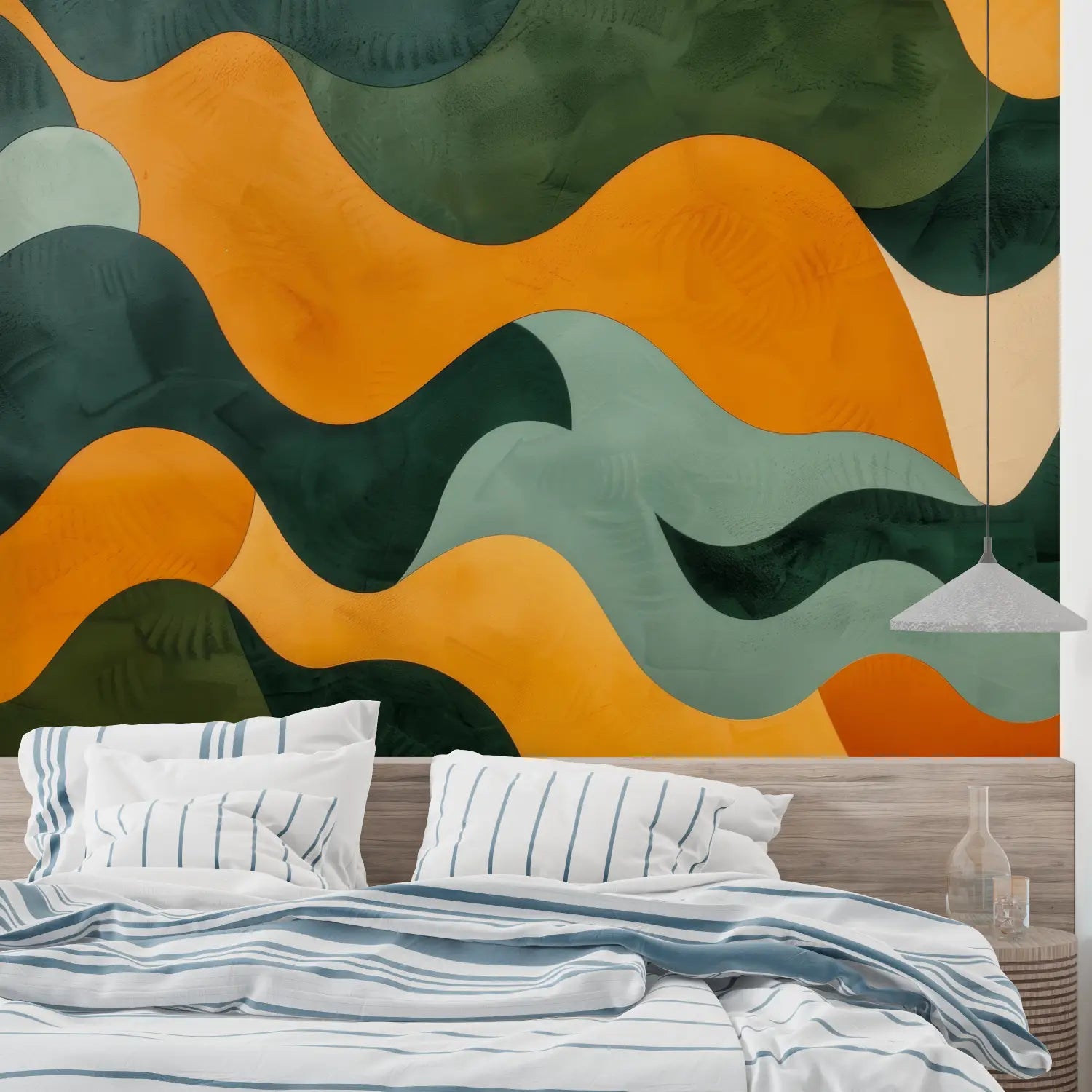 Papel pintado verde naranja - panorama de la pared