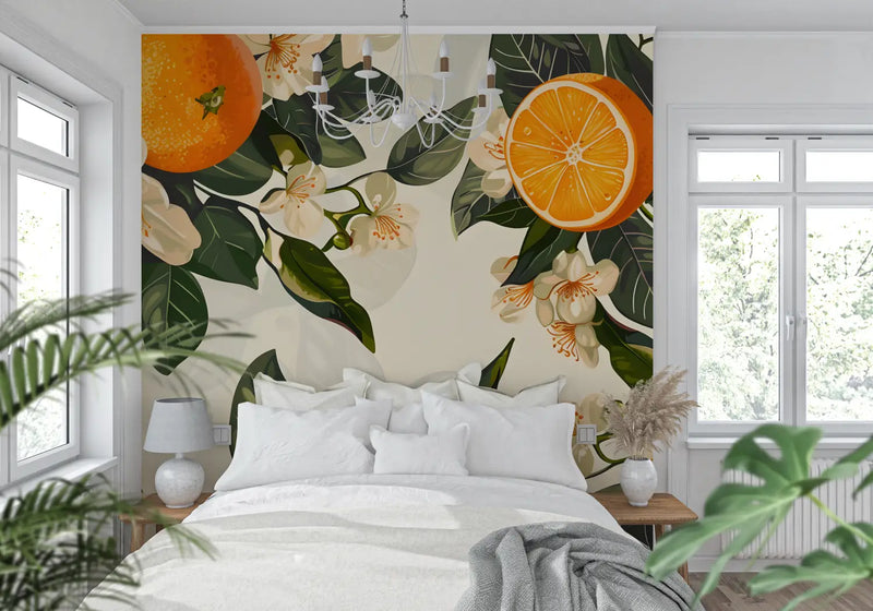 Papier Peint Vintage Arbre Orange - tendance mur