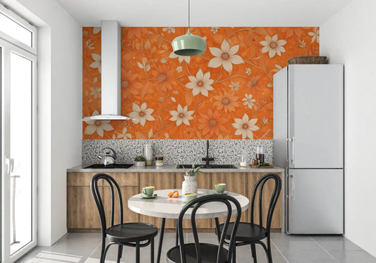 Papel pintado vintage de flores de color naranja - papel pintado panorámico