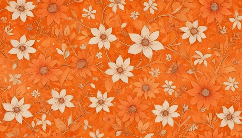 Papier Peint Vintage Fleurs Oranges