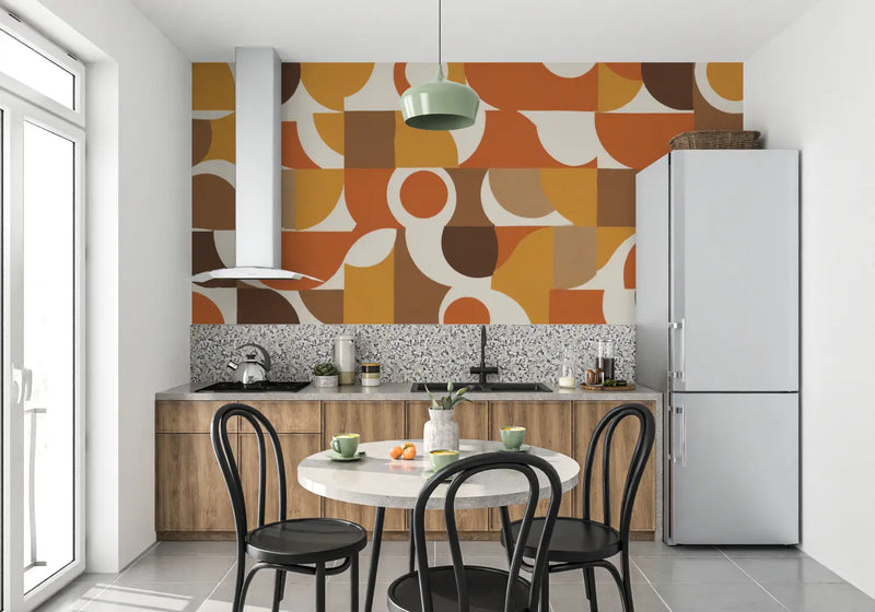 Papier Peint Vintage Orange - mur cuisine