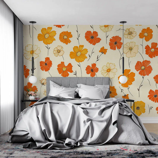 Papel pintado vintage naranja y blanco - pano tapestry