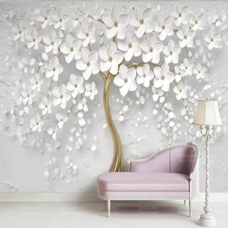 Papel pintado de flores blancas