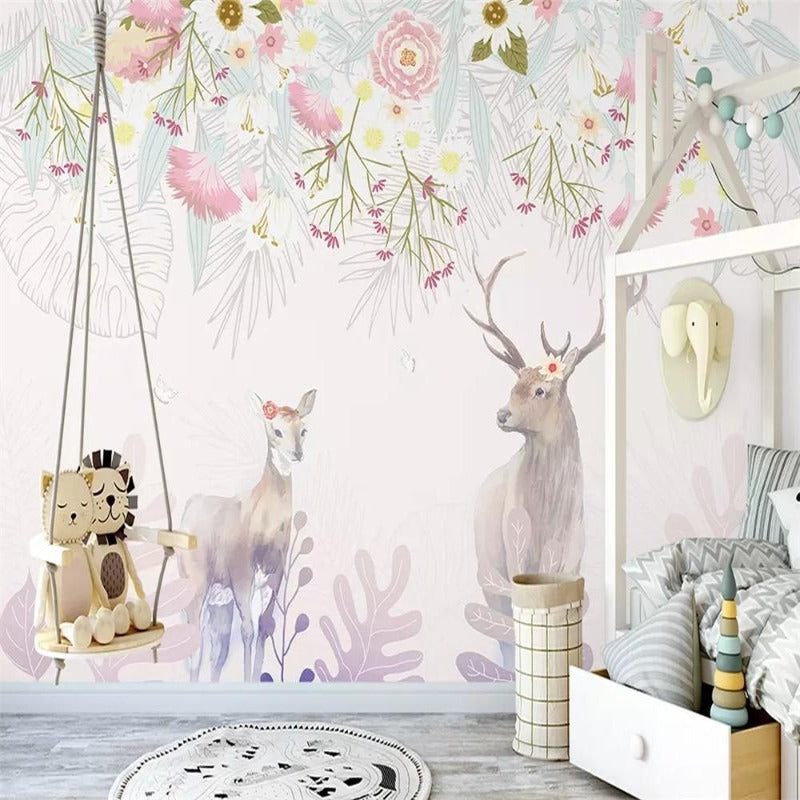 Papel pintado de animales <br/> Ciervo con flores