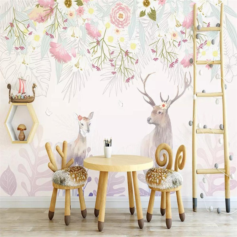 Papel pintado de animales <br/> Ciervo con flores