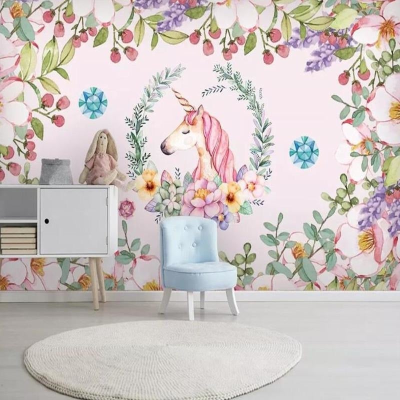 Papier Peint Licorne Fleur Mural