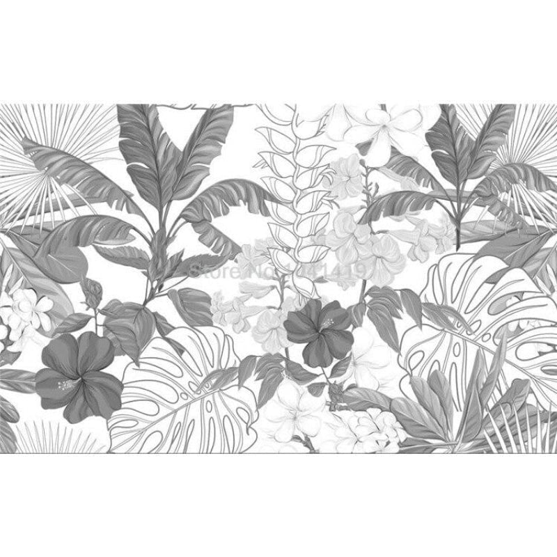 Papel pintado panorámico tropical en blanco y negro - Second Image