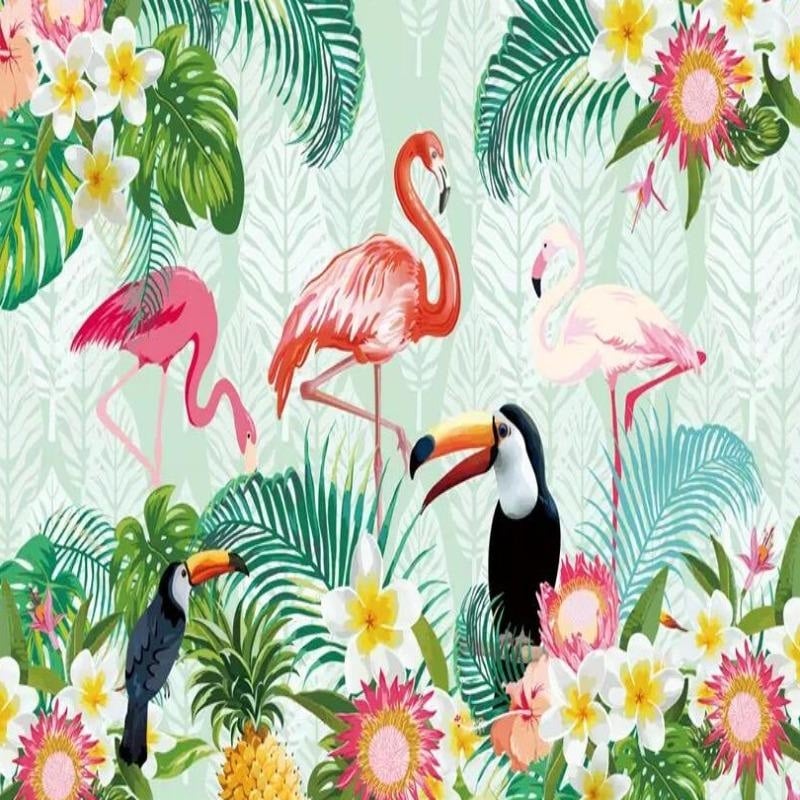 Papel pintado de flamencos tropicales - Second Image